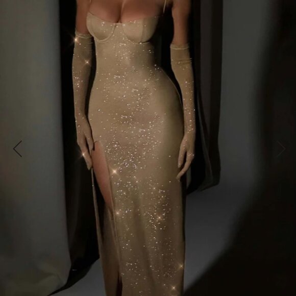 NWT! BABYBOO FASHION XS Gold Sparkle Trixie Maxi Dress WITH matching gloves - Picture 3 of 6